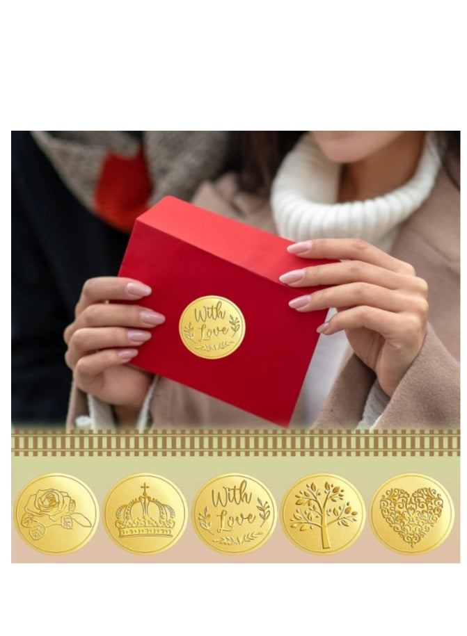 150 Pcs Gold Embossed Heart Envelope Seal Stickers, Wax Looking Wedding Envelope Sticker Seals Labels, Self-Adhesive Heart Stickers for Envelopes Sealing Party Invitations 6 Patterns - Image 5