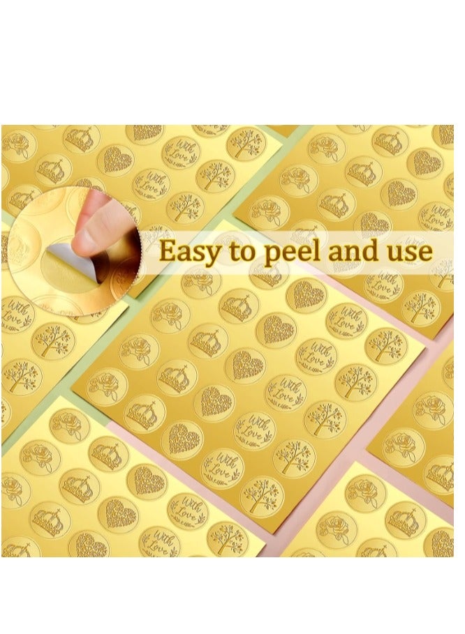 150 Pcs Gold Embossed Heart Envelope Seal Stickers, Wax Looking Wedding Envelope Sticker Seals Labels, Self-Adhesive Heart Stickers for Envelopes Sealing Party Invitations 6 Patterns - Image 4