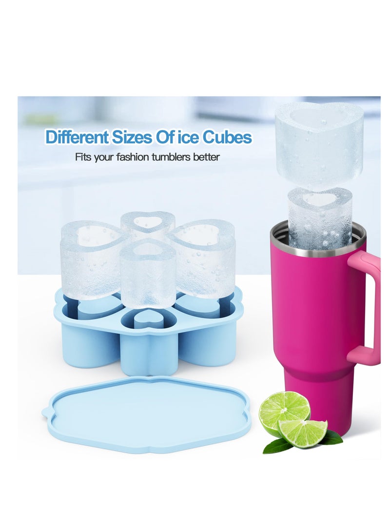 KASTWAVE 4-Cavity Ice Cube Tray for Stanley Cup, Silicone Hollow Heart Ice Mold with Lid for Freezer, Ice Drink, Juice, Whiskey, Cocktail,Perfect Compatible with Tumbler Cup 30 Oz, Blue - Image 2