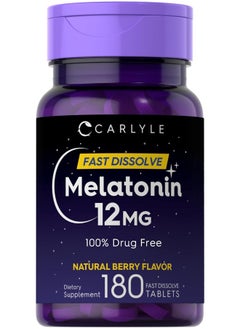 CARLYLE Melatonin 12 Mg Fast Dissolve 180 Tablets Nighttime Sleep Aid Natural Berry Flavor Vegetarian, Non-Gmo, Gluten Free  - Image 1