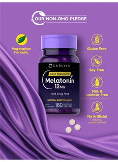 CARLYLE Melatonin 12 Mg Fast Dissolve 180 Tablets Nighttime Sleep Aid Natural Berry Flavor Vegetarian, Non-Gmo, Gluten Free  - Image 5