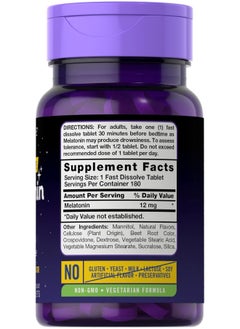 CARLYLE Melatonin 12 Mg Fast Dissolve 180 Tablets Nighttime Sleep Aid Natural Berry Flavor Vegetarian, Non-Gmo, Gluten Free  - Image 2
