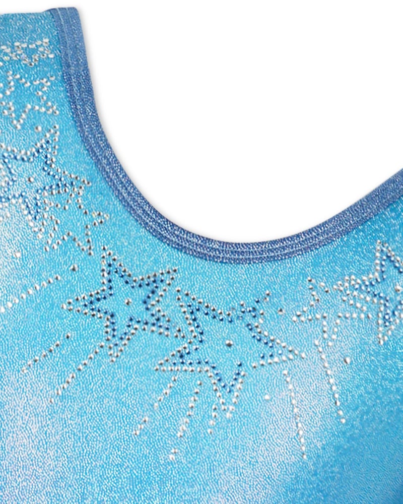 Gogokids Gymnastics Leotards for Girls Sparkly Rhinestone Dance Unitards Biketards with Shorts Activewear, A-blue star, 9-10 Years - Image 2