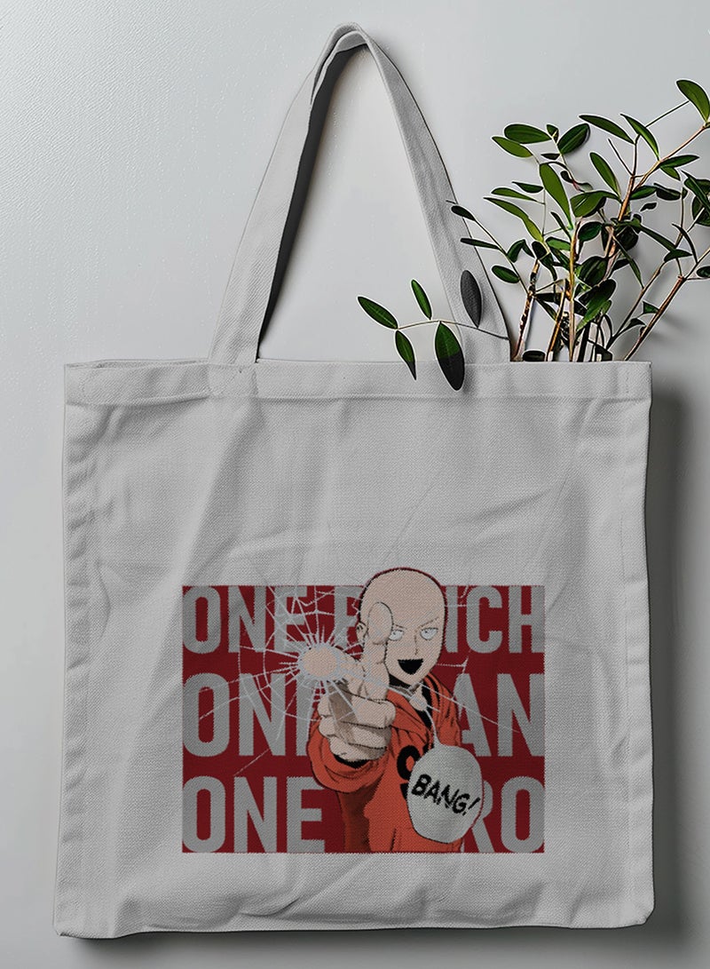 LOWHA Polyester Tote Bag with Shoulder Straps and Saitama Anime Pattern  - Image 1
