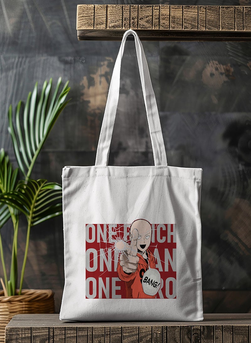 LOWHA Polyester Tote Bag with Shoulder Straps and Saitama Anime Pattern  - Image 3