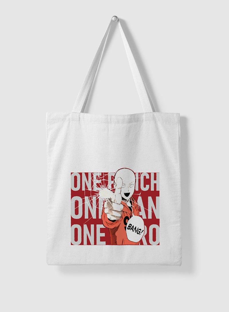 LOWHA Polyester Tote Bag with Shoulder Straps and Saitama Anime Pattern  - Image 4