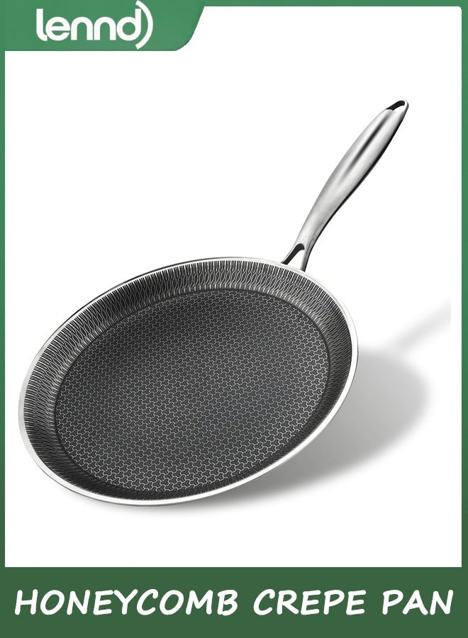 LENND Nonstick Crepe Pan, 26cm Stainless Steel Crepe Pan, Honeycomb Coating Flat Skillet Griddle Pan, PFOA Free, Induction Compatible - Image 1