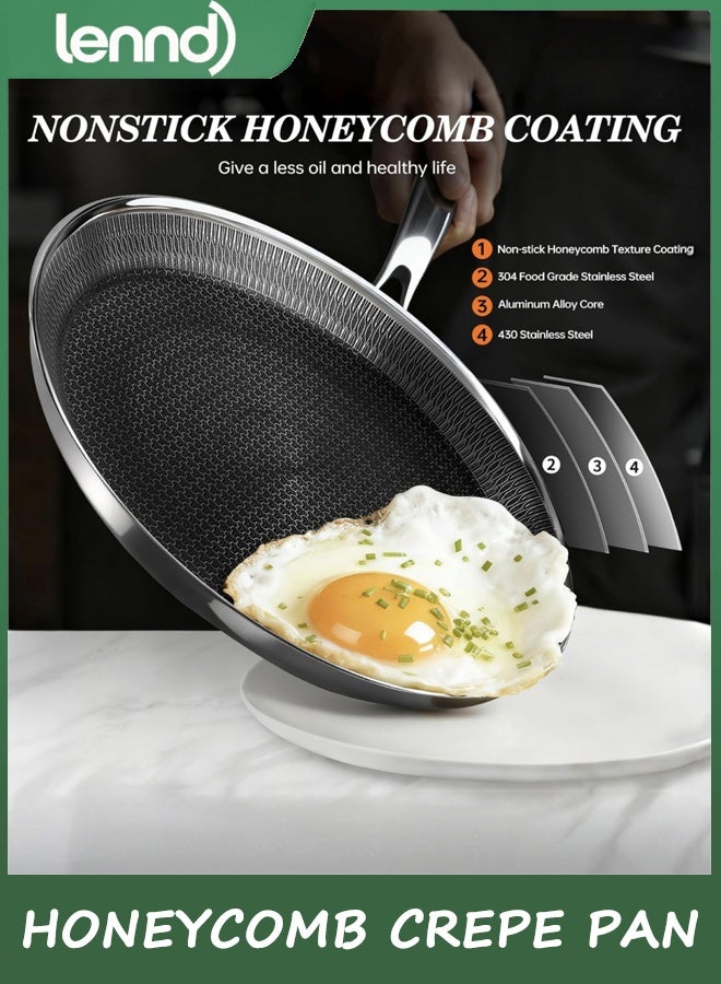 LENND Nonstick Crepe Pan, 26cm Stainless Steel Crepe Pan, Honeycomb Coating Flat Skillet Griddle Pan, PFOA Free, Induction Compatible - Image 3