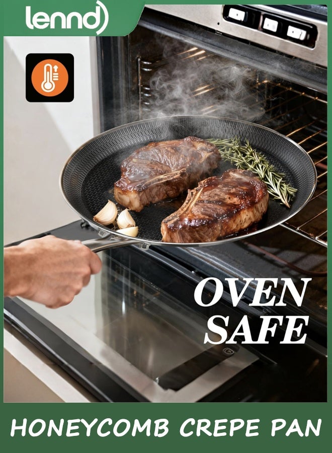 LENND Nonstick Crepe Pan, 26cm Stainless Steel Crepe Pan, Honeycomb Coating Flat Skillet Griddle Pan, PFOA Free, Induction Compatible - Image 4
