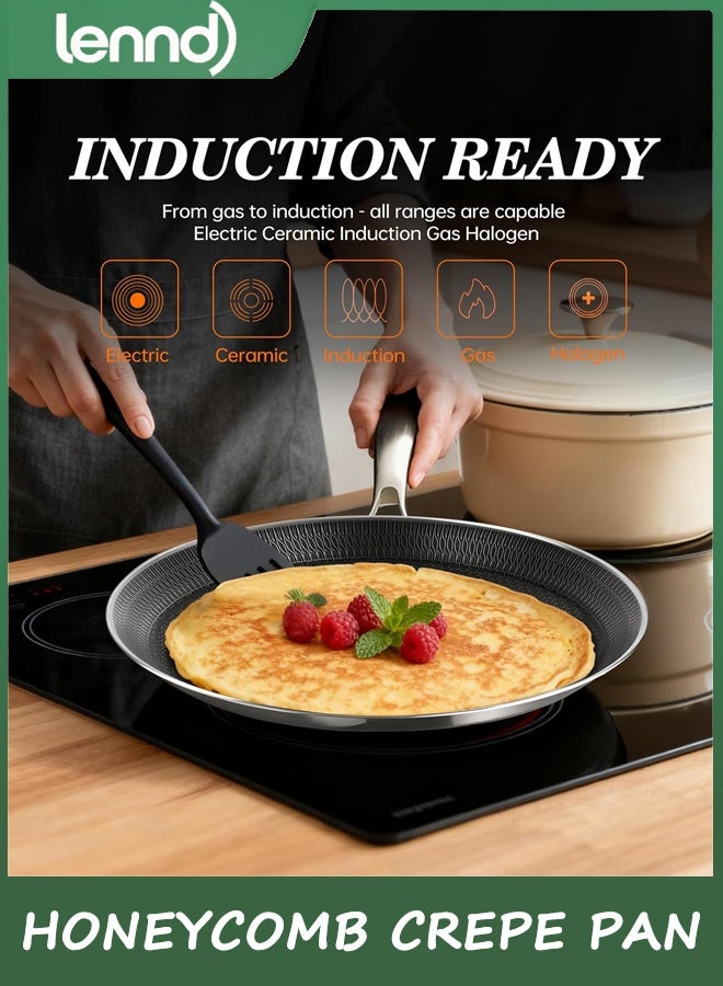 LENND Nonstick Crepe Pan, 26cm Stainless Steel Crepe Pan, Honeycomb Coating Flat Skillet Griddle Pan, PFOA Free, Induction Compatible - Image 2