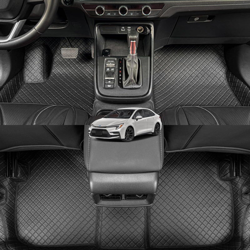EKR Custom Fit Corolla Floor Mats for Select Toyota Corolla 2014 2015 2016 2017 2018 2019 Full SetLeatherette Black and Black Stitching