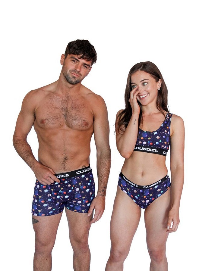Cloundies Matching Underwear for Couples - Donut Space Design Cotton Undies Set with Socks - His and Hers Gifts, Space, M - Image 1