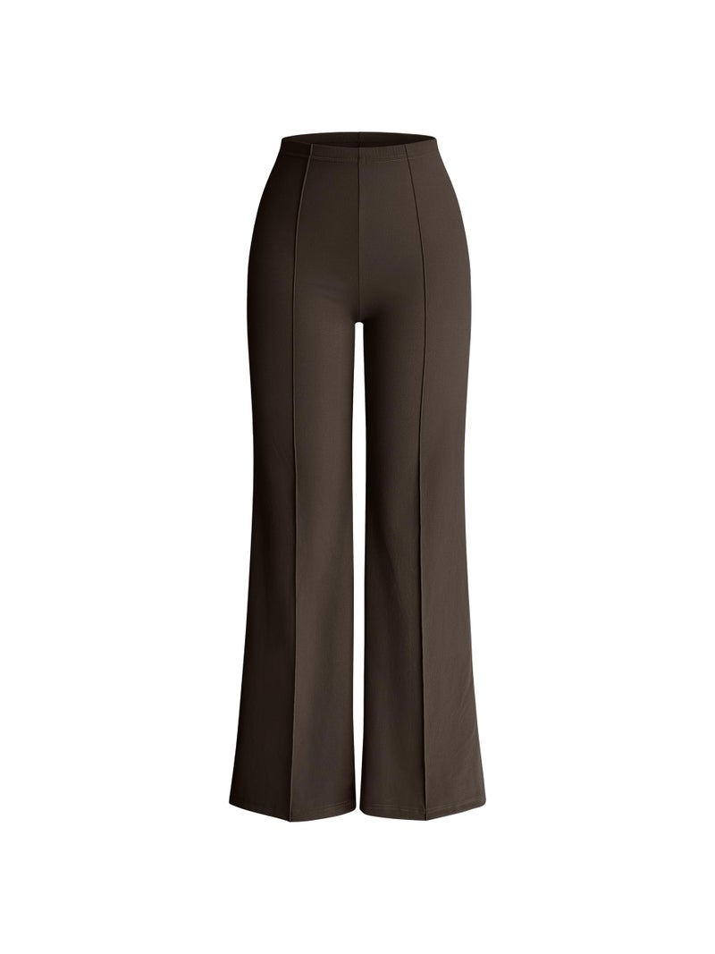 OQQ Women Wide Leg Pants High Waist Casual Pants Fall Clothes Outfits Darkbrown - Image 1