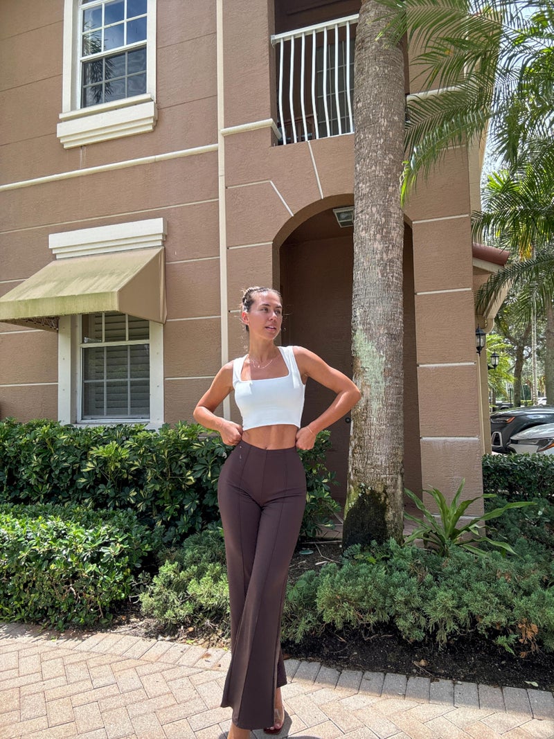 OQQ Women Wide Leg Pants High Waist Casual Pants Fall Clothes Outfits Darkbrown - Image 3