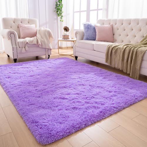 Softlife Light Purple Area Rug for Bedroom, Fluffy Shag Plush Rugs for Living Room Girls, Shaggy Throw Soft Fuzzy Small Kids Carpet for Dorm Bedside Ultra Cozy Non-Slip Indoor Decor, 4x5.3 Feet - Image 3