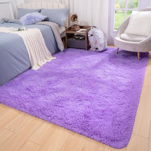 Softlife Light Purple Area Rug for Bedroom, Fluffy Shag Plush Rugs for Living Room Girls, Shaggy Throw Soft Fuzzy Small Kids Carpet for Dorm Bedside Ultra Cozy Non-Slip Indoor Decor, 4x5.3 Feet - Image 2