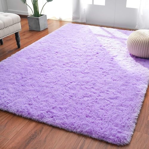 Softlife Light Purple Area Rug for Bedroom, Fluffy Shag Plush Rugs for Living Room Girls, Shaggy Throw Soft Fuzzy Small Kids Carpet for Dorm Bedside Ultra Cozy Non-Slip Indoor Decor, 4x5.3 Feet - Image 1