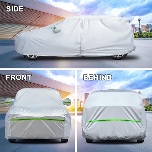 QUYDDC Full Car Cover Universal 6 Layers Outdoor Thicked All Weather Cover, Sunshield, Waterproof, Snow Proof, UV Proof, Scratch Proof, Bird Droppings, 6 Reflective Strips, Fits SUVs up to 180" - Image 5