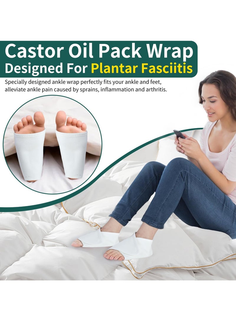 SYOSI 2Pcs Castor Oil Pack Wrap for Ankle Adjustable Ankle Wrap for Plantar Fasciitis Relief Washable Reusable Plantar Fasciitis Brace Castor Oil Compress Pads for Women and Men Ankle Support White - Image 5