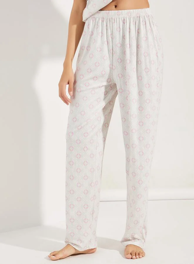 Styli Styli All Over Print Drop Shoulder Contrast Piped Shirt and Pyjama Set