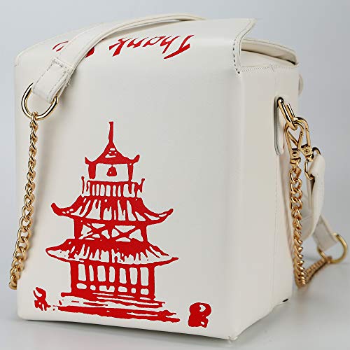 QiMing Tower Print Crossbody Shoulder Bag,Pu Chinese Takeout Box Totes Purse for Women(White) - Image 2