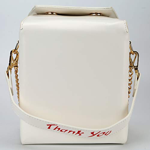 QiMing Tower Print Crossbody Shoulder Bag,Pu Chinese Takeout Box Totes Purse for Women(White) - Image 4