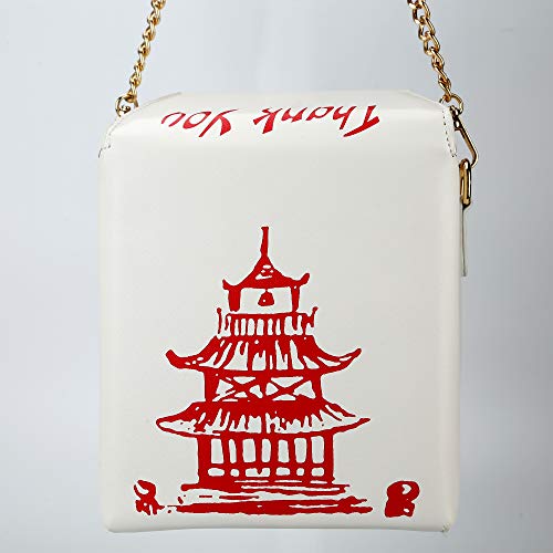 QiMing Tower Print Crossbody Shoulder Bag,Pu Chinese Takeout Box Totes Purse for Women(White) - Image 5