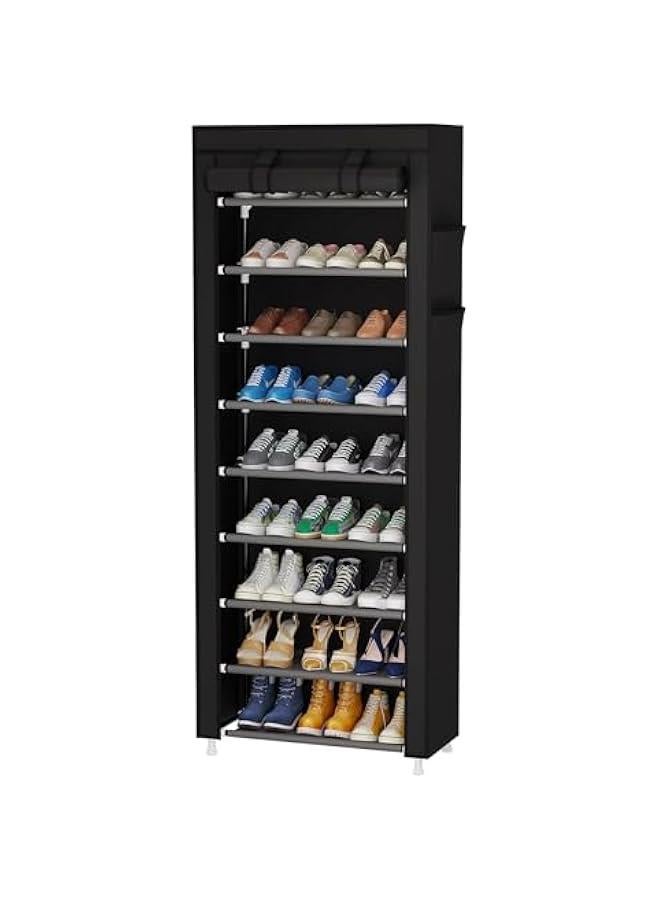 MIXDE 9 Tier Shoe Rack Organizer,Portable Shoe Shelf with Nonwoven Fabric Cover for Closet Hallway,Bedroom,Entryway (Black) - Image 1