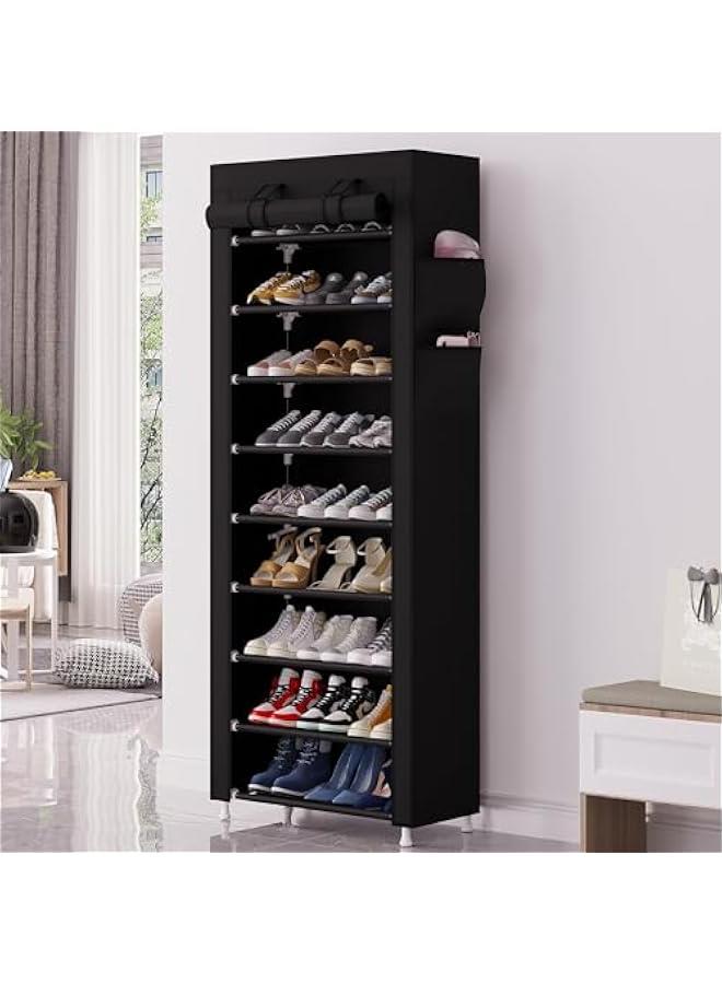 MIXDE 9 Tier Shoe Rack Organizer,Portable Shoe Shelf with Nonwoven Fabric Cover for Closet Hallway,Bedroom,Entryway (Black) - Image 2