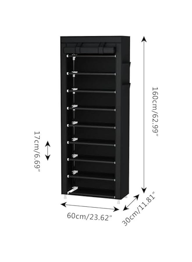 MIXDE 9 Tier Shoe Rack Organizer,Portable Shoe Shelf with Nonwoven Fabric Cover for Closet Hallway,Bedroom,Entryway (Black) - Image 3