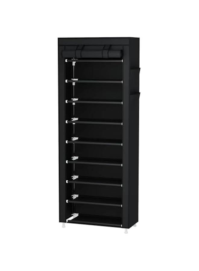 MIXDE 9 Tier Shoe Rack Organizer,Portable Shoe Shelf with Nonwoven Fabric Cover for Closet Hallway,Bedroom,Entryway (Black) - Image 4