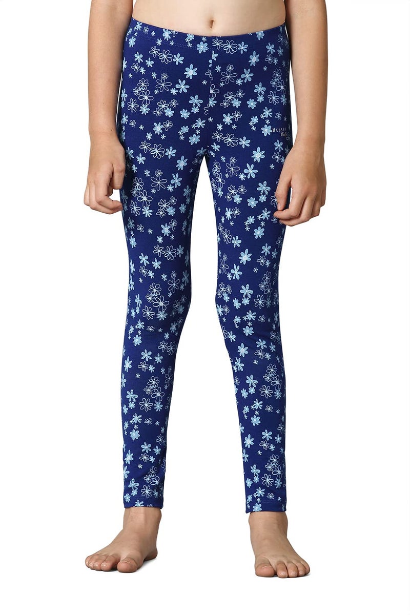 Van Heusen Girls Skinny Fit High Rise Leggings - Power Plus Cotton Spandex - Power Plus, Allover Print, Super Soft_56302_Blue Bloom AOP_11-12 Years - Image 2