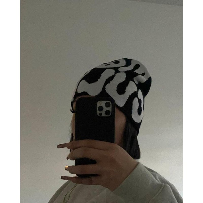 YUERFEILA Women Graphic Beanie Skull Hat MEA Culpa Y2K Knitted Beanie Warm Winter Hat for Gifts (Acrylic, MEA-White & Black) - Image 4