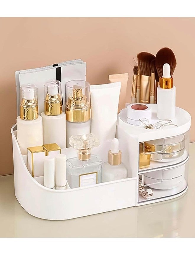 SCALER Makeup Organiser Cosmetic Makeup Lipstick Storage Box with Drawer Plastic Case Holder Skin Care Products for Dressing Table (WHITE) - Image 1