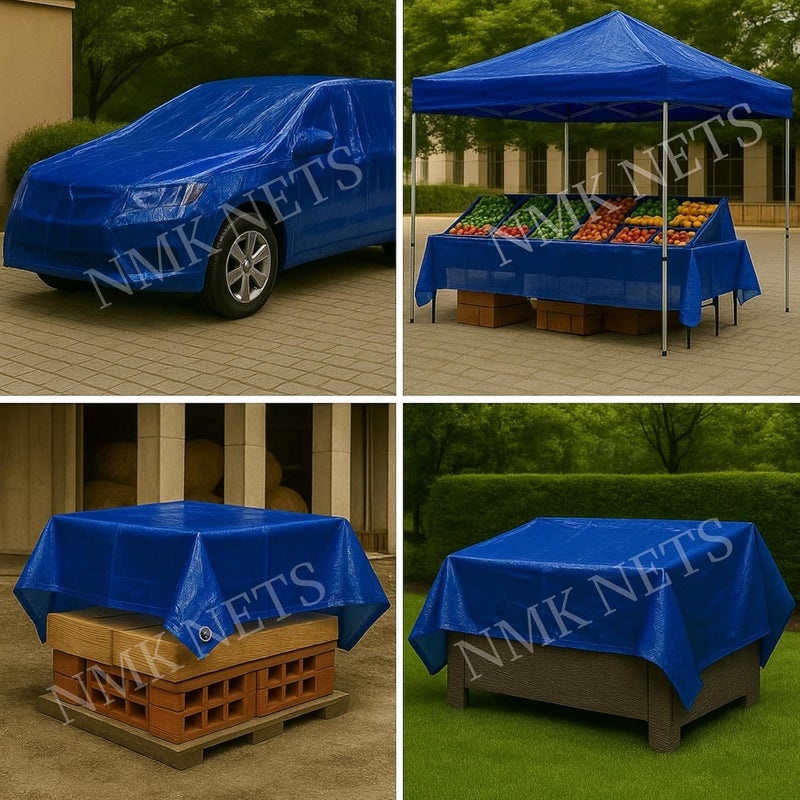 NMK NETS Tarpaulin 170 GSM Heavy Duty 3X Strong 100% Water Proof and Uv Treated (8x30 feet, semi Transparent Blue) - Image 2