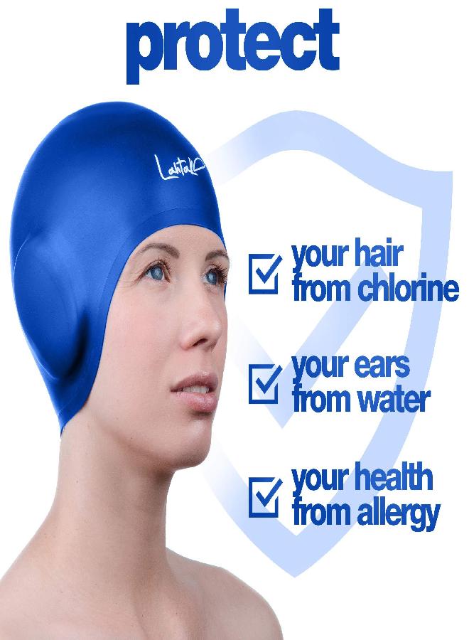 Lahtak Swim Caps Ear Protection 3D - Swimming Cap for Women Men - Silicone Swim Cap Waterproof - Fits Long Hair & Short - Adult Swim Cap - Youth Swim Cap - Swim Hats (Bluebonnet Blue) - Image 3