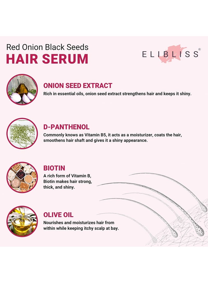 Elibliss Red Onion Black Seeds Hair Serum For Silky Smooth Hair Tames Frizzy Hair 100ML Pack Of 2 - Image 2