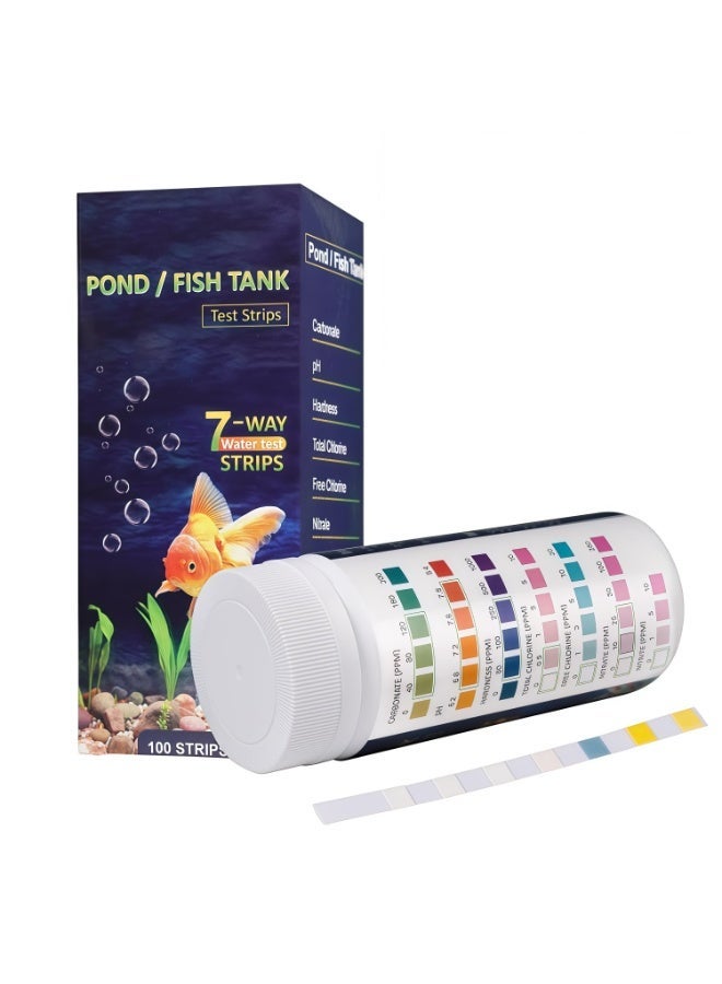 7 in 1 Aquarium Test Strips, 100 Strips Fish Tank Water Quality Test Kit for Freshwater & Saltwater, Tests pH, Carbonate, Alkalinity, Hardness, Chlorine, Nitrite, Nitrate - Image 2