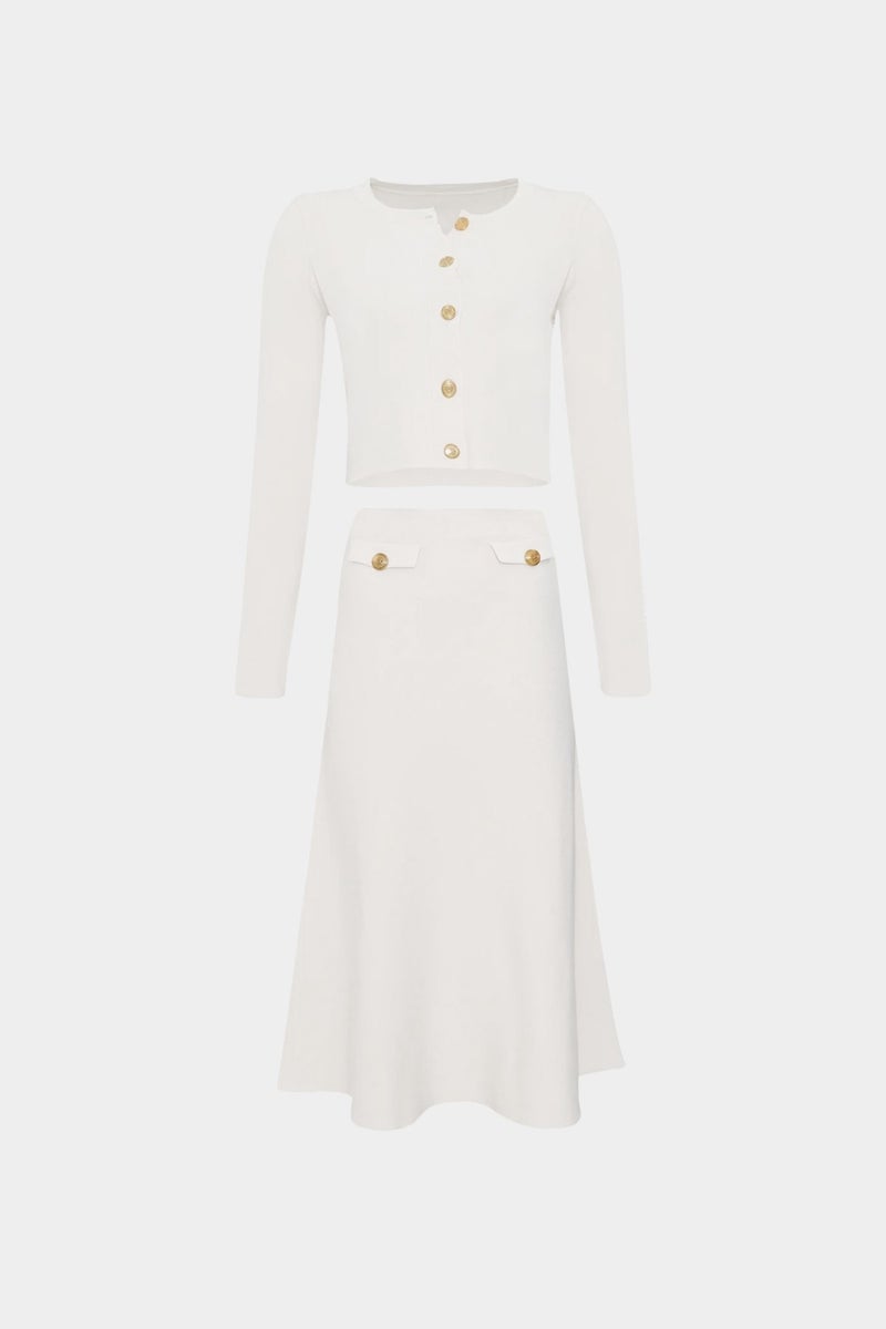 Açelya Okcu Premium Slim Fit Short Cardigan Bell Skirt Bottom Top Women's Knitwear Set  - Image 1