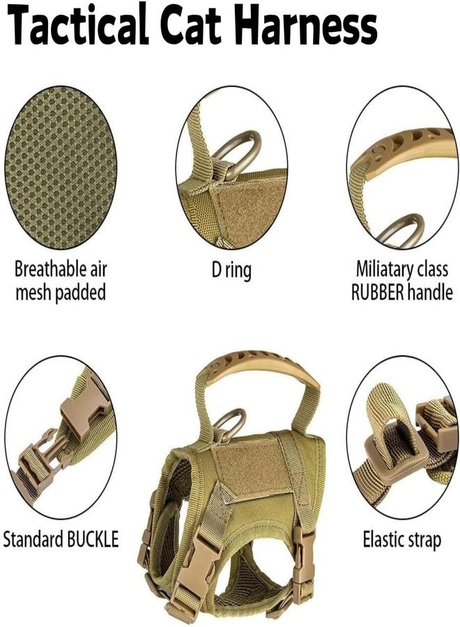 FORZENA Tactical Cat Harness & Leash Set - Escape-Proof Adjustable for Walking Small Dog Vest Harness with Patches, Soft Mesh Padding and Rubber Handle for Easy Control (Khaki) - Image 5