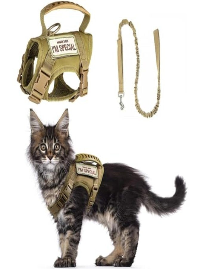 FORZENA Tactical Cat Harness & Leash Set - Escape-Proof Adjustable for Walking Small Dog Vest Harness with Patches, Soft Mesh Padding and Rubber Handle for Easy Control (Khaki) - Image 1