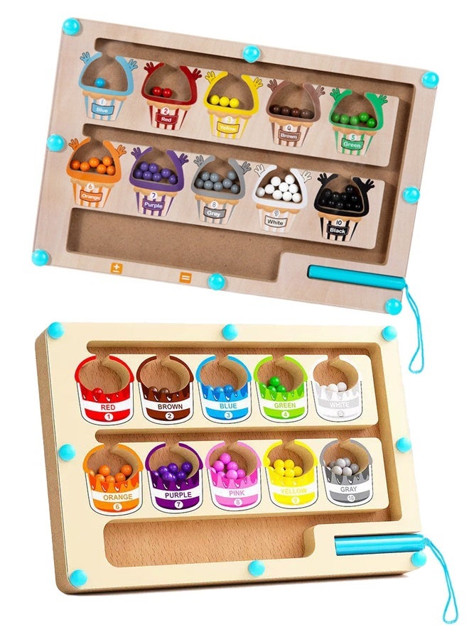 بوبي مجموعة من قطعتين - مسار مغناطيسي للألوان والأرقام - لوحة بازل خشبية مونتيسوري لمطابقة الألوان وتعلم العد - ألعاب مهارات حركية دقيقة للأطفال الأولاد والبنات من عمر 2 و3 و4 و5 و6 سنوات - Image 1