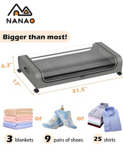 NANAO Upgraded Under Bed Storage With Wheels, 2 Pack Under Bed Storage Containers, Under Bed Shoe Storage Organizer Wheels, Rolling under bed storage, Under Bed Drawer Storage for Clothes-2 Pack Gray  - Image 2