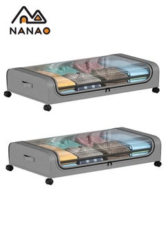 NANAO Upgraded Under Bed Storage With Wheels, 2 Pack Under Bed Storage Containers, Under Bed Shoe Storage Organizer Wheels, Rolling under bed storage, Under Bed Drawer Storage for Clothes-2 Pack Gray  - Image 1