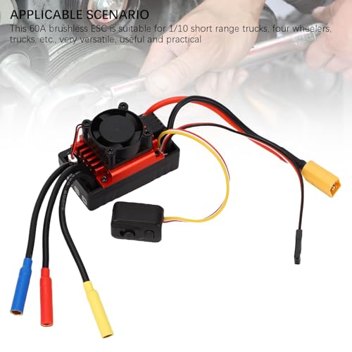 Sunisfa Brushless ESC for 1/10 RC Car Motor Electric Speed Controller 2-3S 60A with Cooling Fan - Image 5