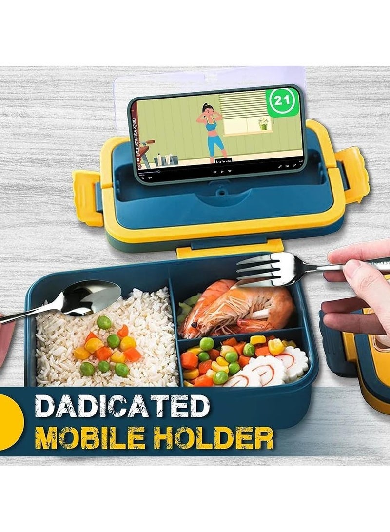 LINGWEI Bento Box, 3 Compartments 1300ml Lunch Box For Kids and Adults with Reusable Spoon and Fork, Leakproof Food Container for On the Go Meal - Image 4