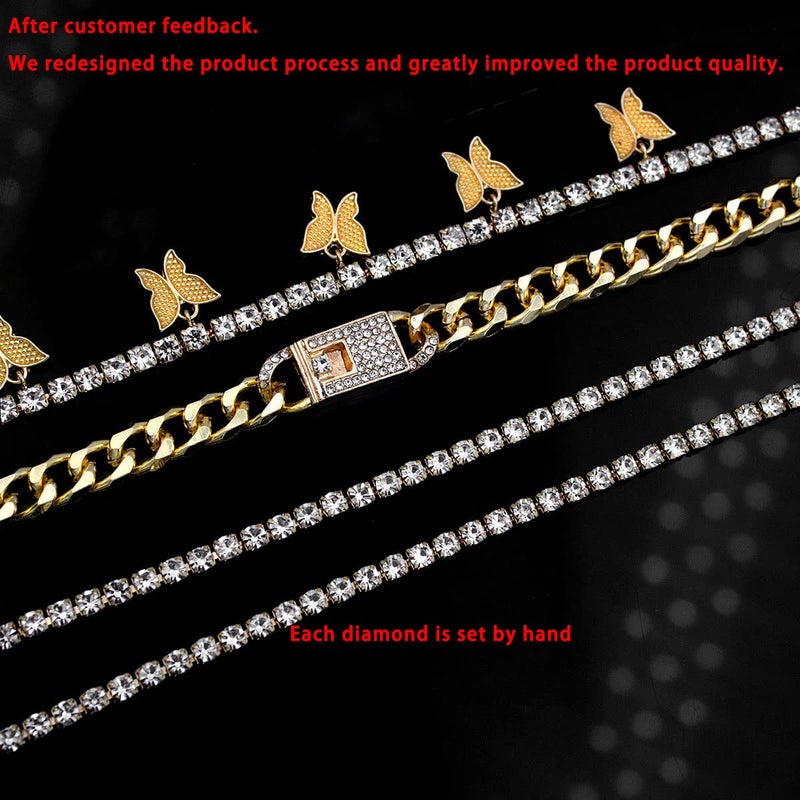 yfstyle 4PCS Cuban Link Ankle Bracelet Rhinestone Tennis Chain Butterfly Anklet Set for Women Summer Beach Adjustable Layered Rhinestone Anklets-gold cuban - Image 5