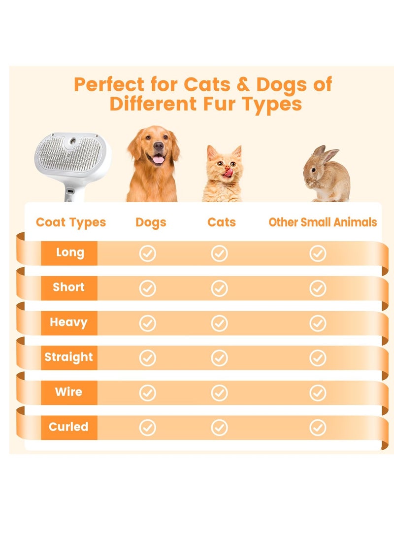 Furtey Cat Steam Brush for Shedding Steamy Cat Brush for Long & Short Haired Cats Dogs Spray Cat Brush for Pet Grooming Self-Cleaning Pet Hair Removal Comb with Water Tank - Image 2