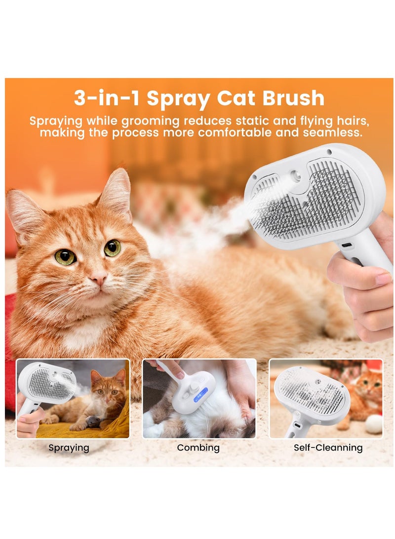 Furtey Cat Steam Brush for Shedding Steamy Cat Brush for Long & Short Haired Cats Dogs Spray Cat Brush for Pet Grooming Self-Cleaning Pet Hair Removal Comb with Water Tank - Image 5