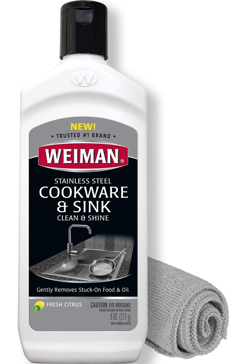 Weiman Stainless Steel Sink and Cookware Cleaner and Polish with Microfiber Cloth - 8 Ounce - Image 1